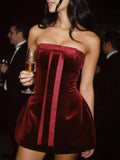 Black Velvet Bow Corset Mini Dress