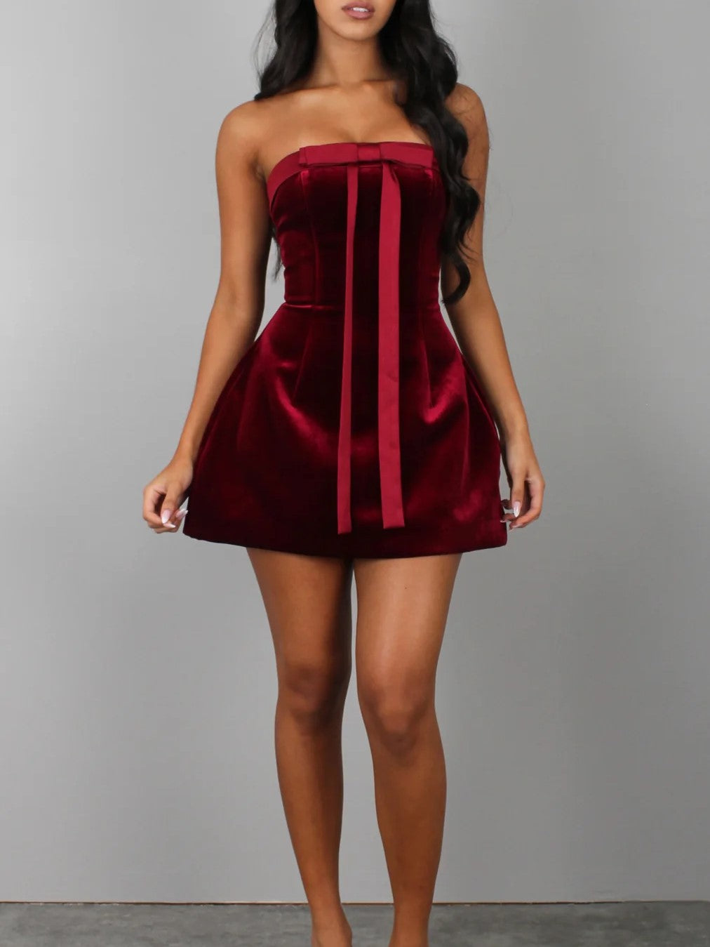 Black Velvet Bow Corset Mini Dress