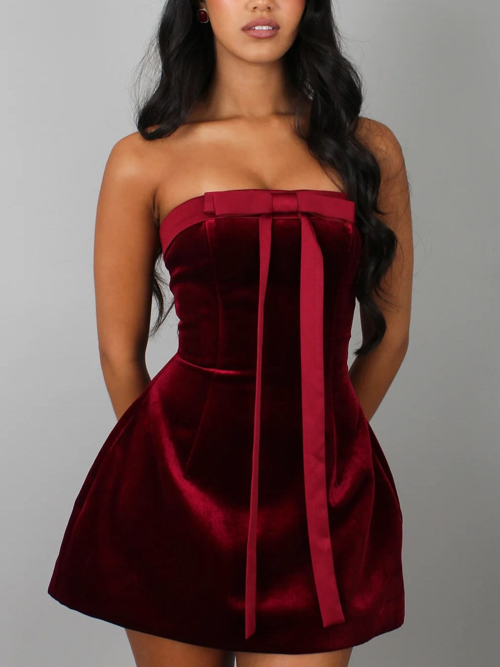 Black Velvet Bow Corset Mini Dress