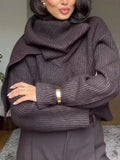 Dark Brown Ribbed Cowl Neck Sweater