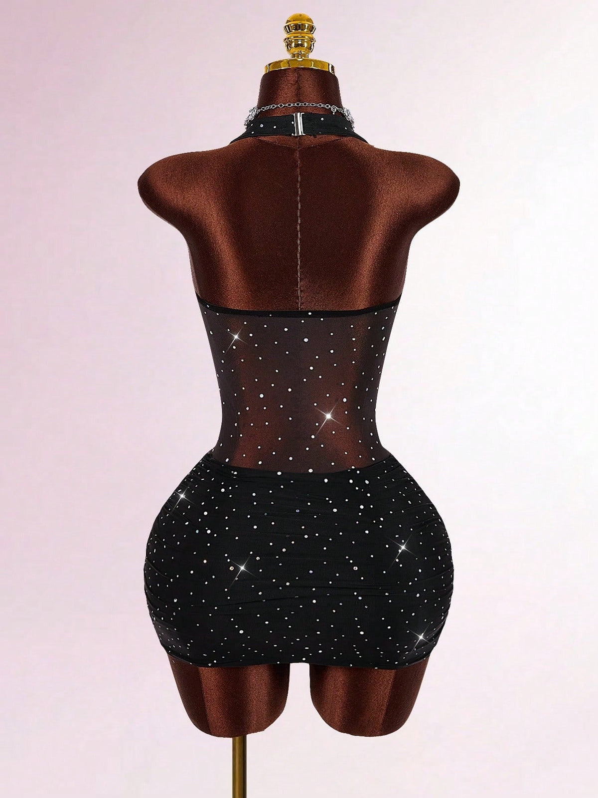 Black Rhinestone Sheer Corset Mini Dress