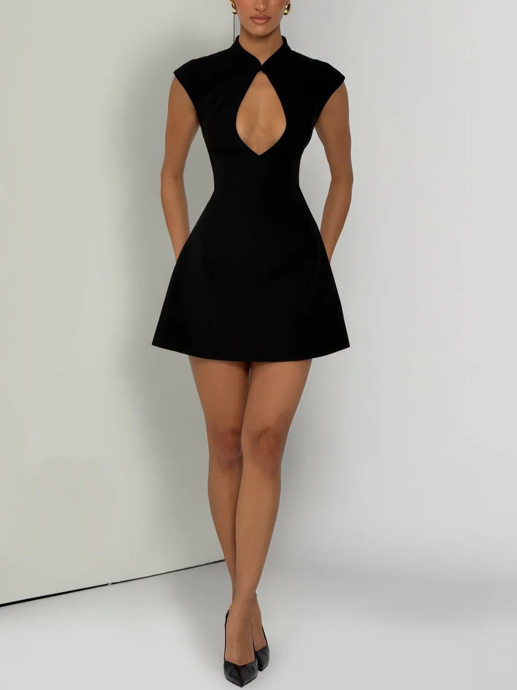 White Cutout Collar Mini Dress