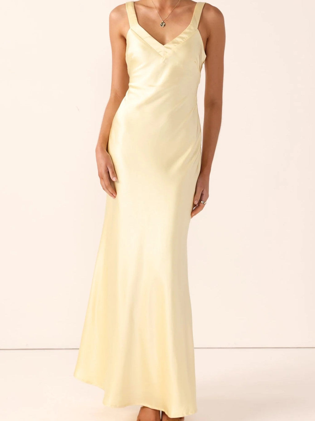 Champagne Satin V-Neck Maxi Slip Dress