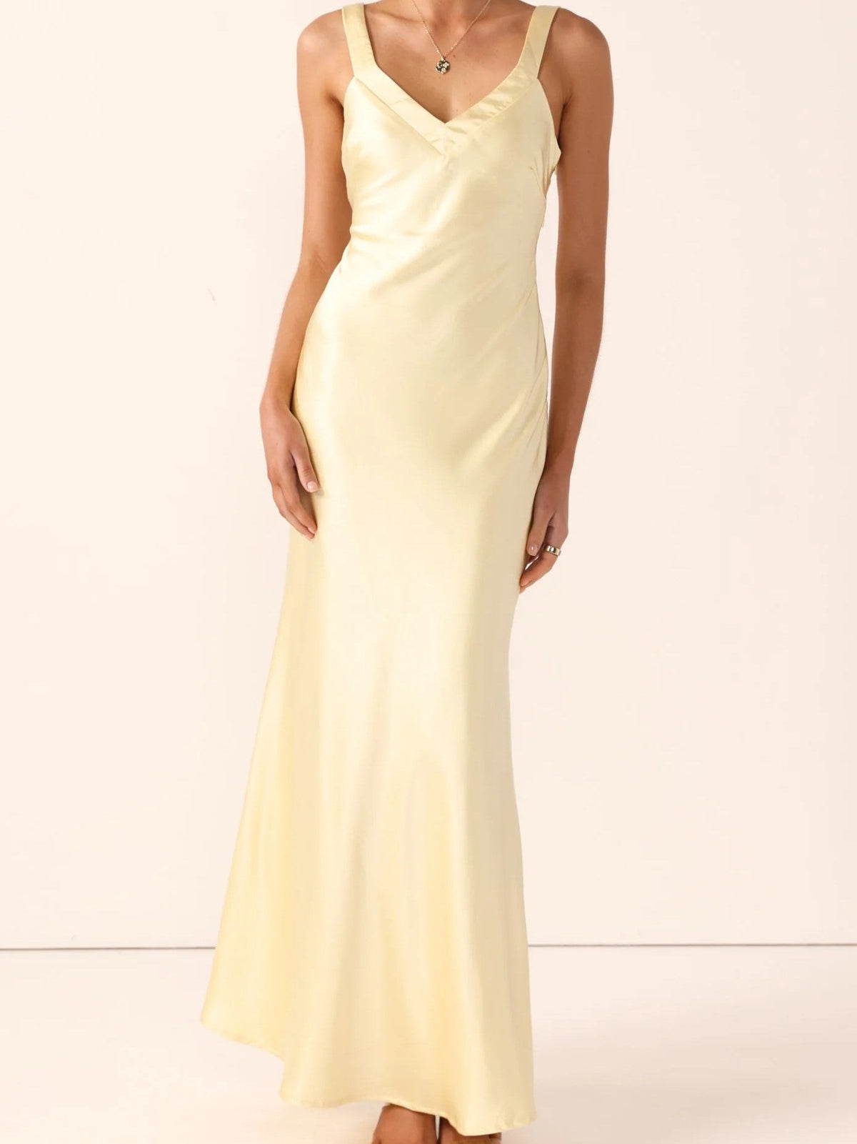Champagne Satin V-Neck Maxi Slip Dress
