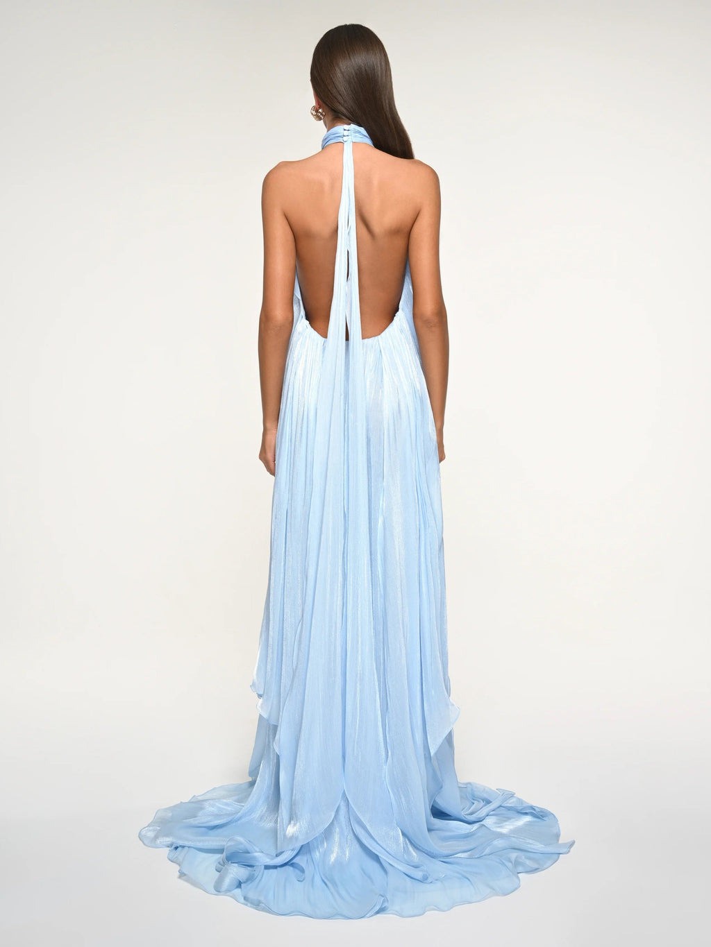 LightBlue Ruffled Halter Maxi Dress