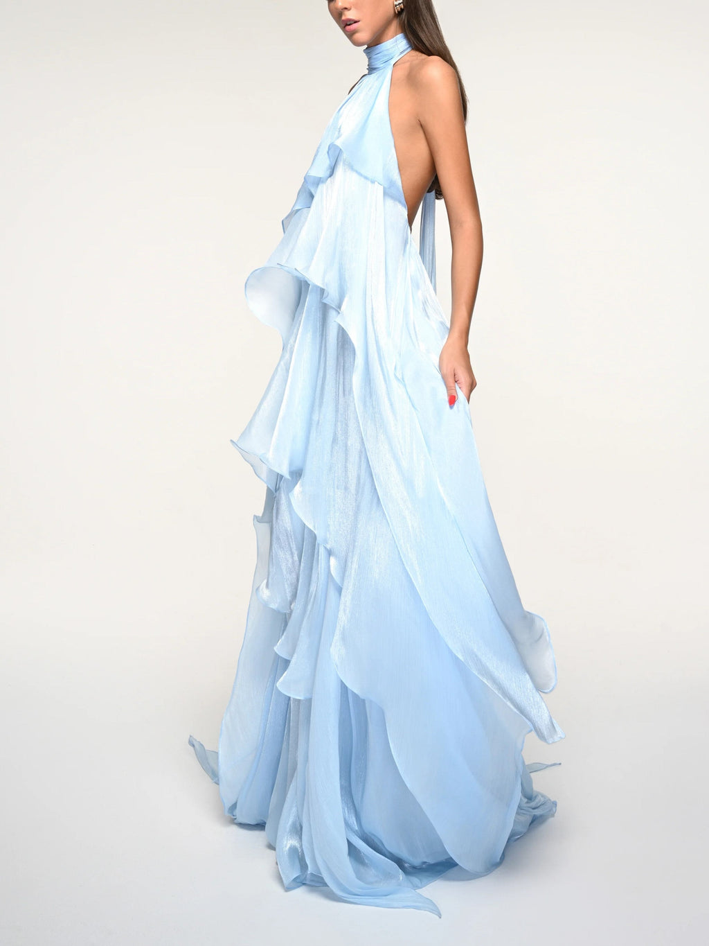 LightBlue Ruffled Halter Maxi Dress