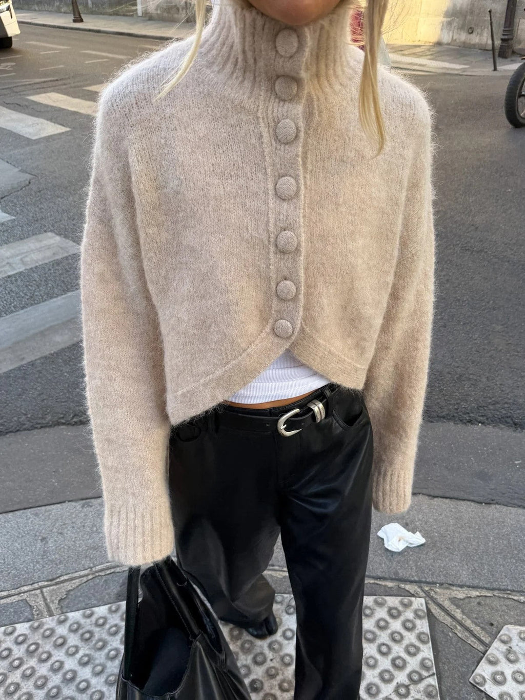 Cream Cropped Button Front Cardigan
