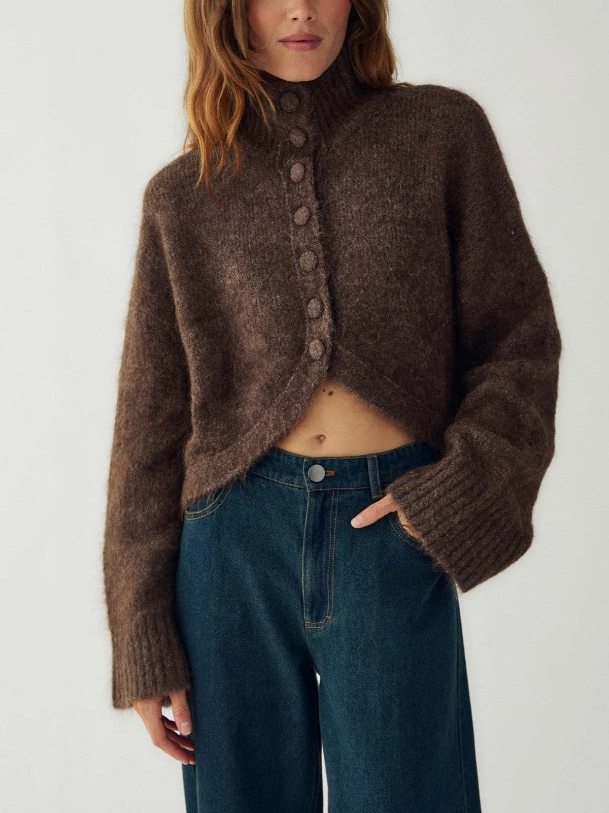Cream Cropped Button Front Cardigan