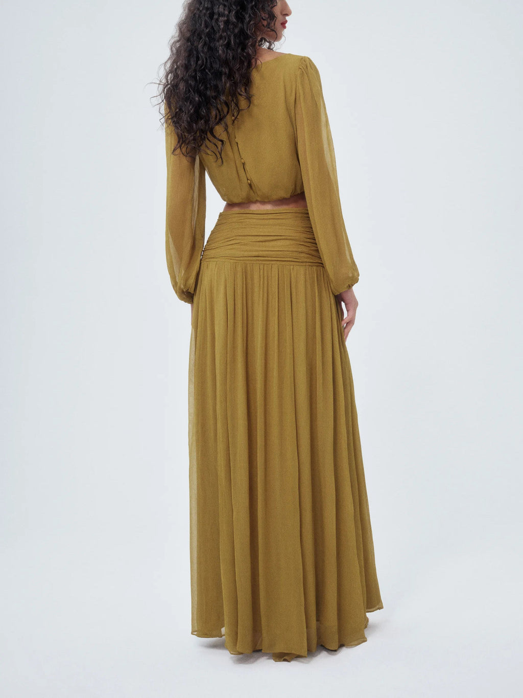 Olive Sheer Two Piece Crop Top and Maxi Skirt Set