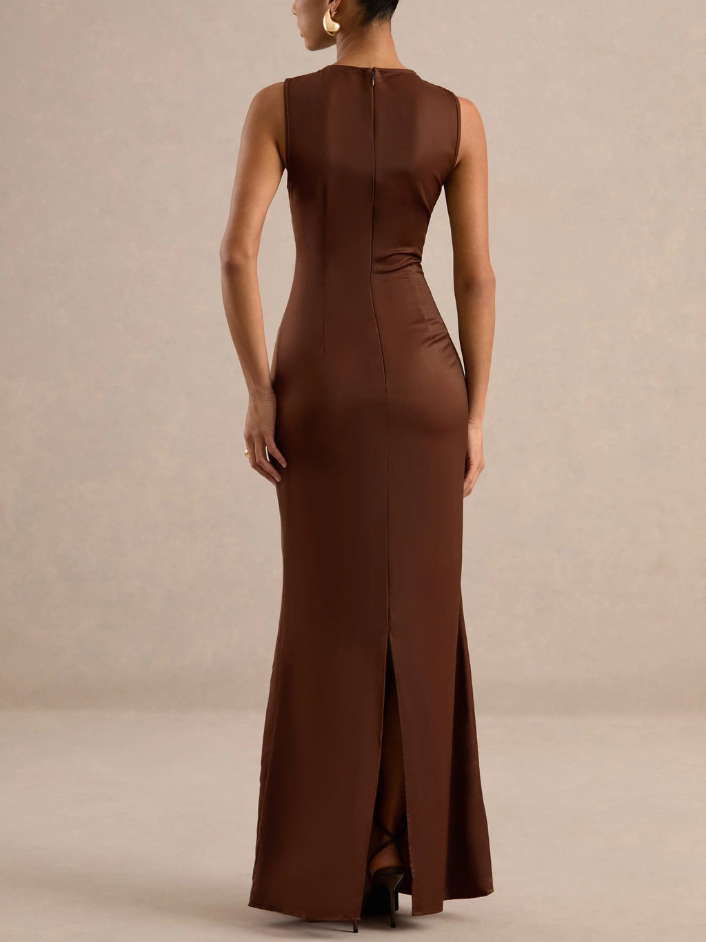 Brown Off-Shoulder Feather Trim Maxi Dress with Shawl