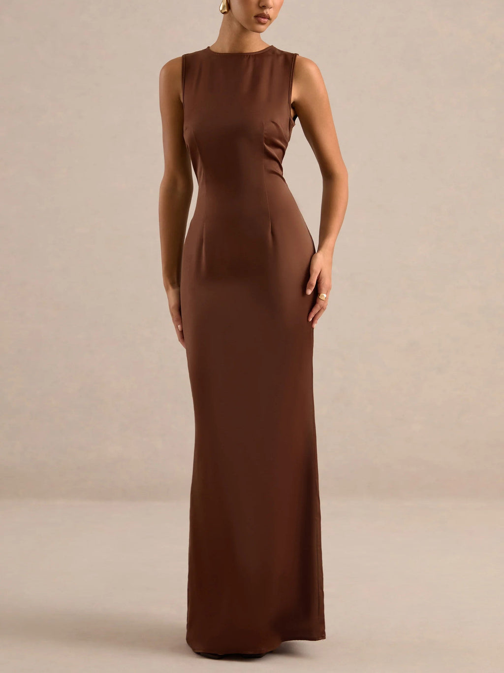 Brown Off-Shoulder Feather Trim Maxi Dress with Shawl