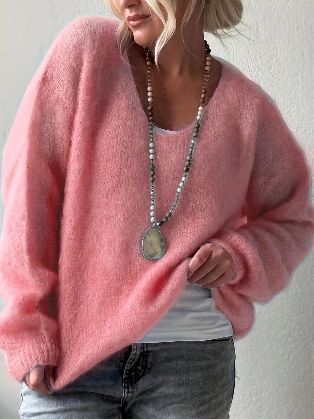 Pullover Solid Color Idle Style Loose Sweater Top