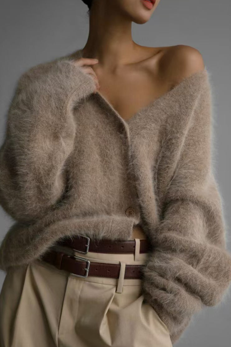 Plush V Neck Oversized Knit Cardigan
