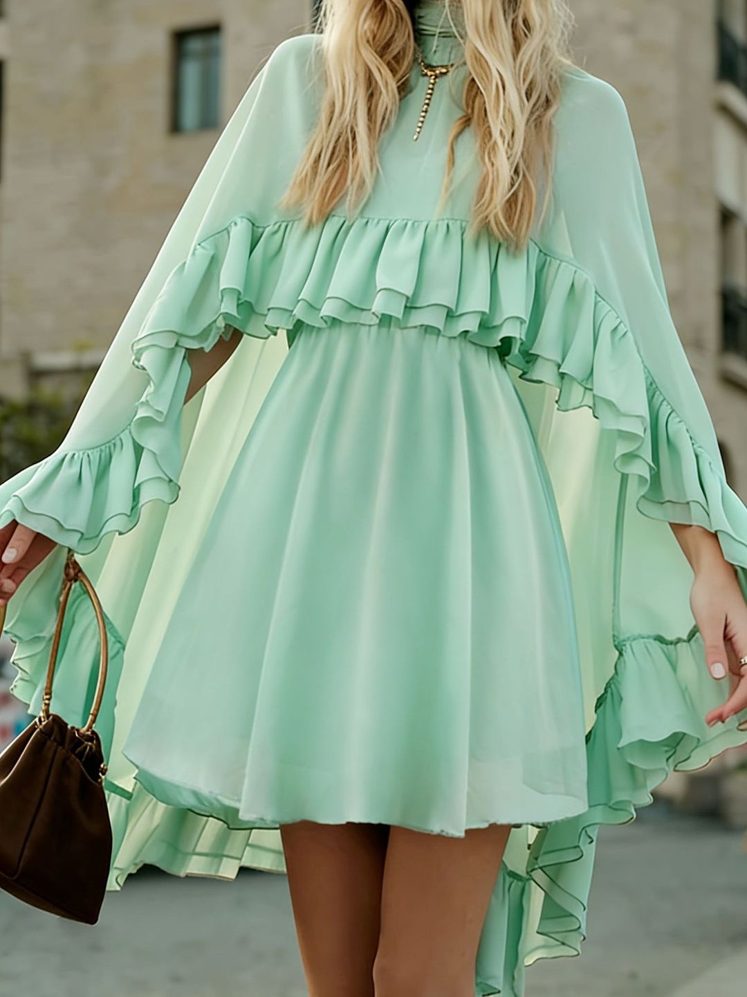 Elegant Chiffon Dress Fashion Inner Match Strap Two-Piece Set