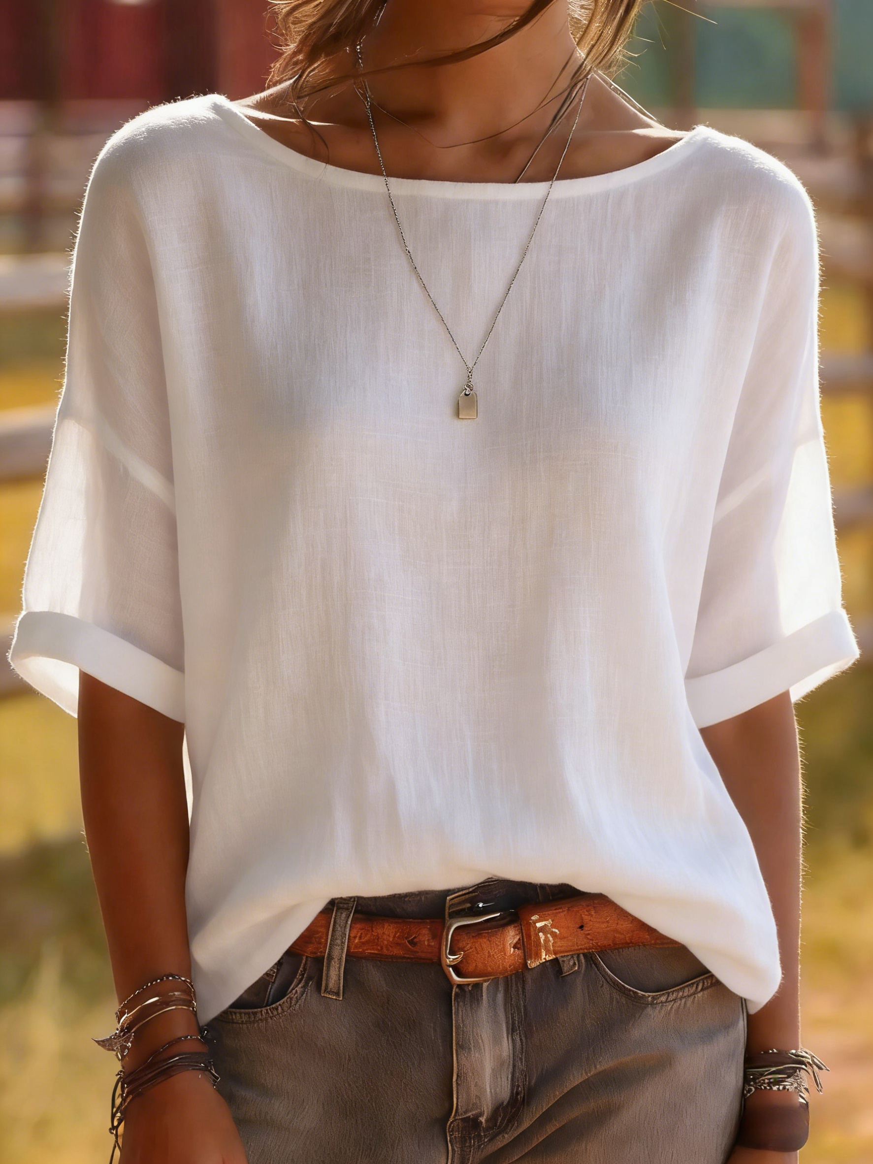 White Medium Sleeve Blouse - Elegant Casual Top