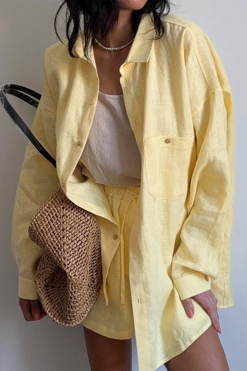 Relaxed Button Shirt Shorts Set