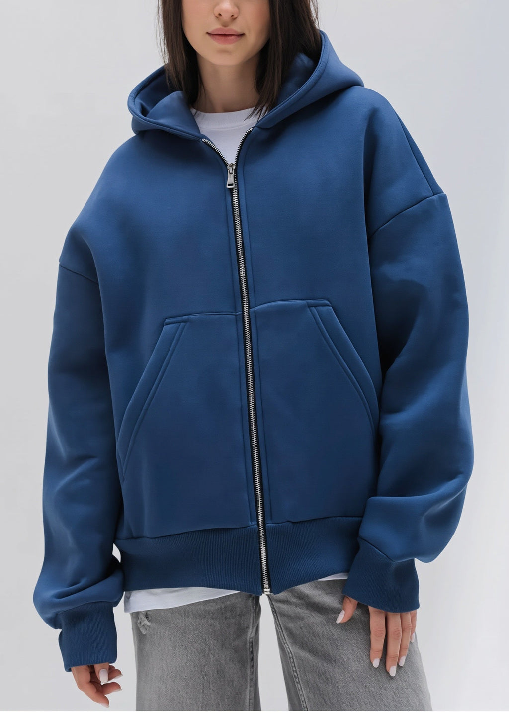 Solid Oversized Zip Up Hoodie