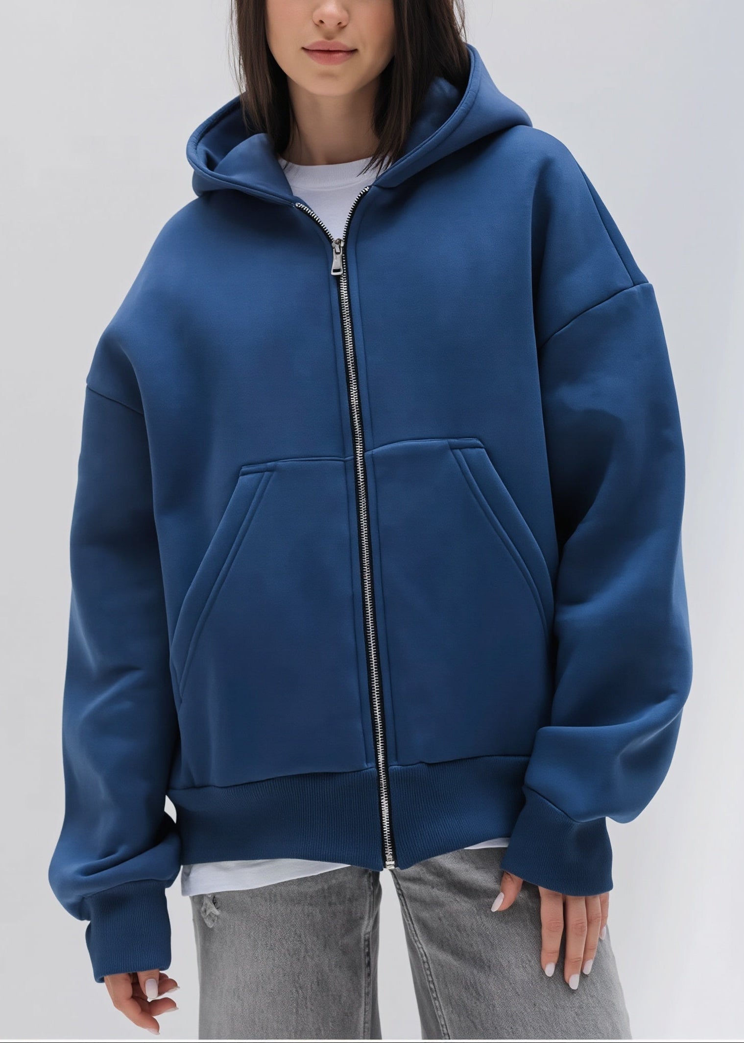 Solid Oversized Zip Up Hoodie
