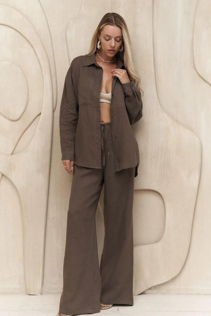 Cotton Shirt Flared Pants Set