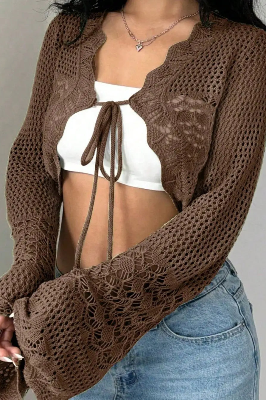 Brown Hollowed Out Knitted Cardigan