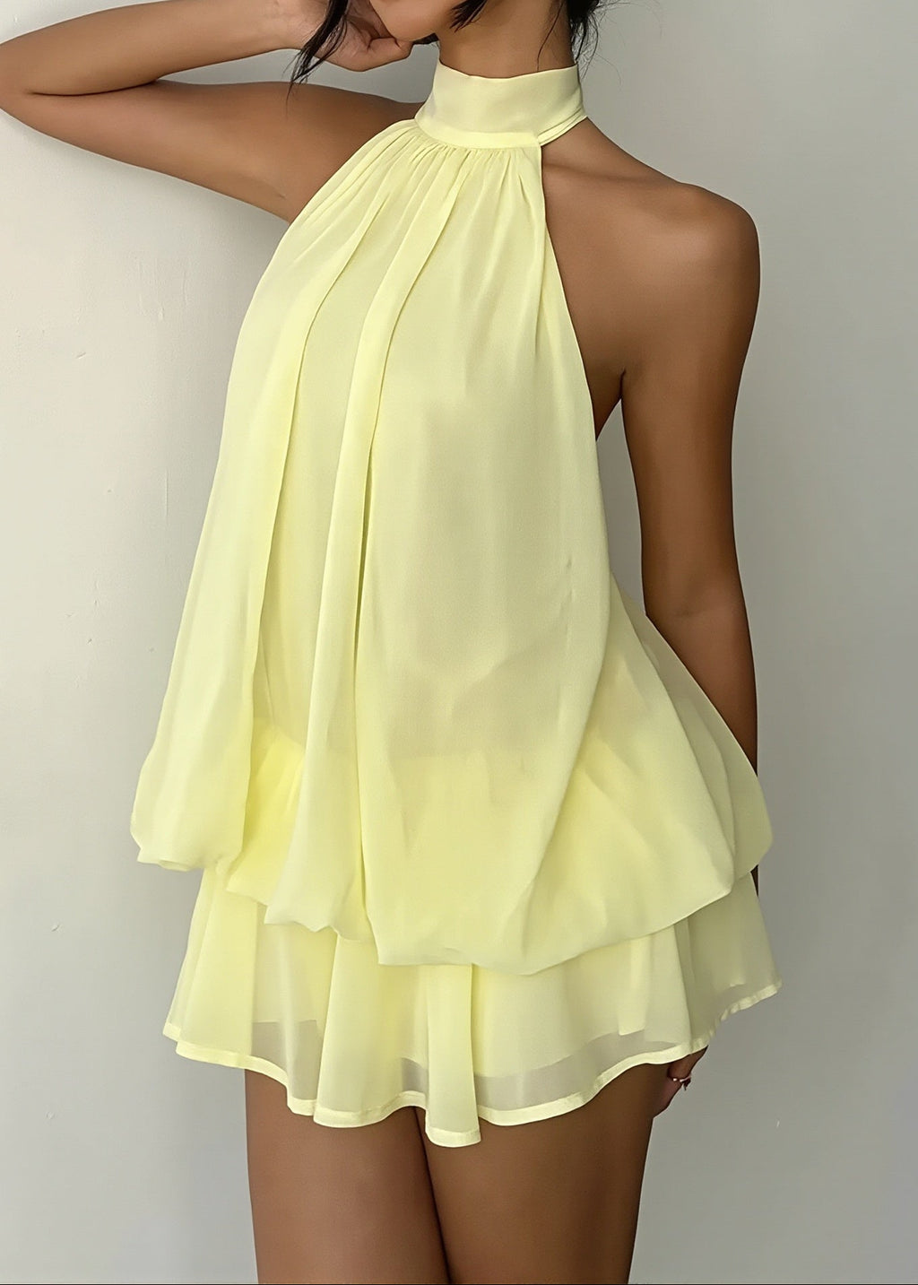 Vacation Halter Backless High Waist Flowy Mini Dress