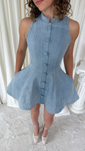 Halter Button-Front A-Line Mini Dress