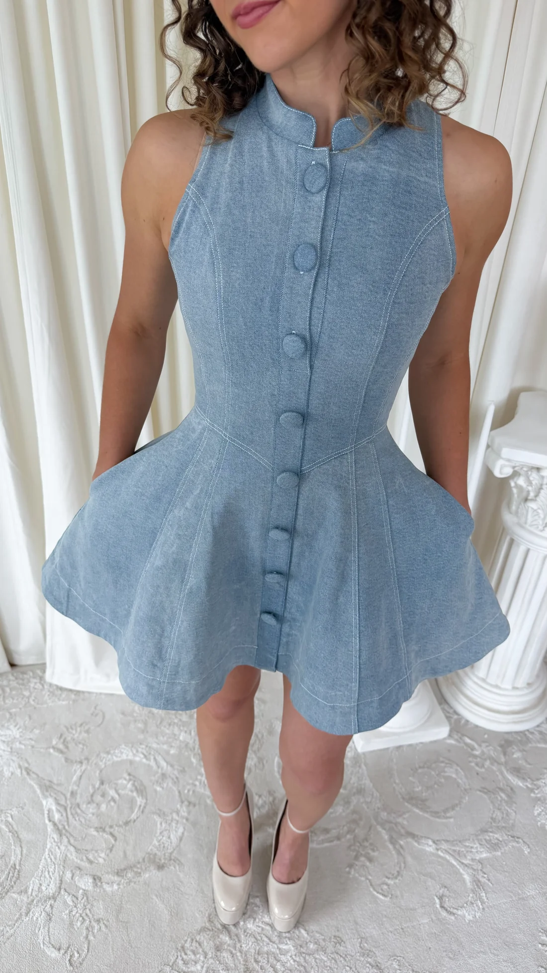 Halter Button-Front A-Line Mini Dress