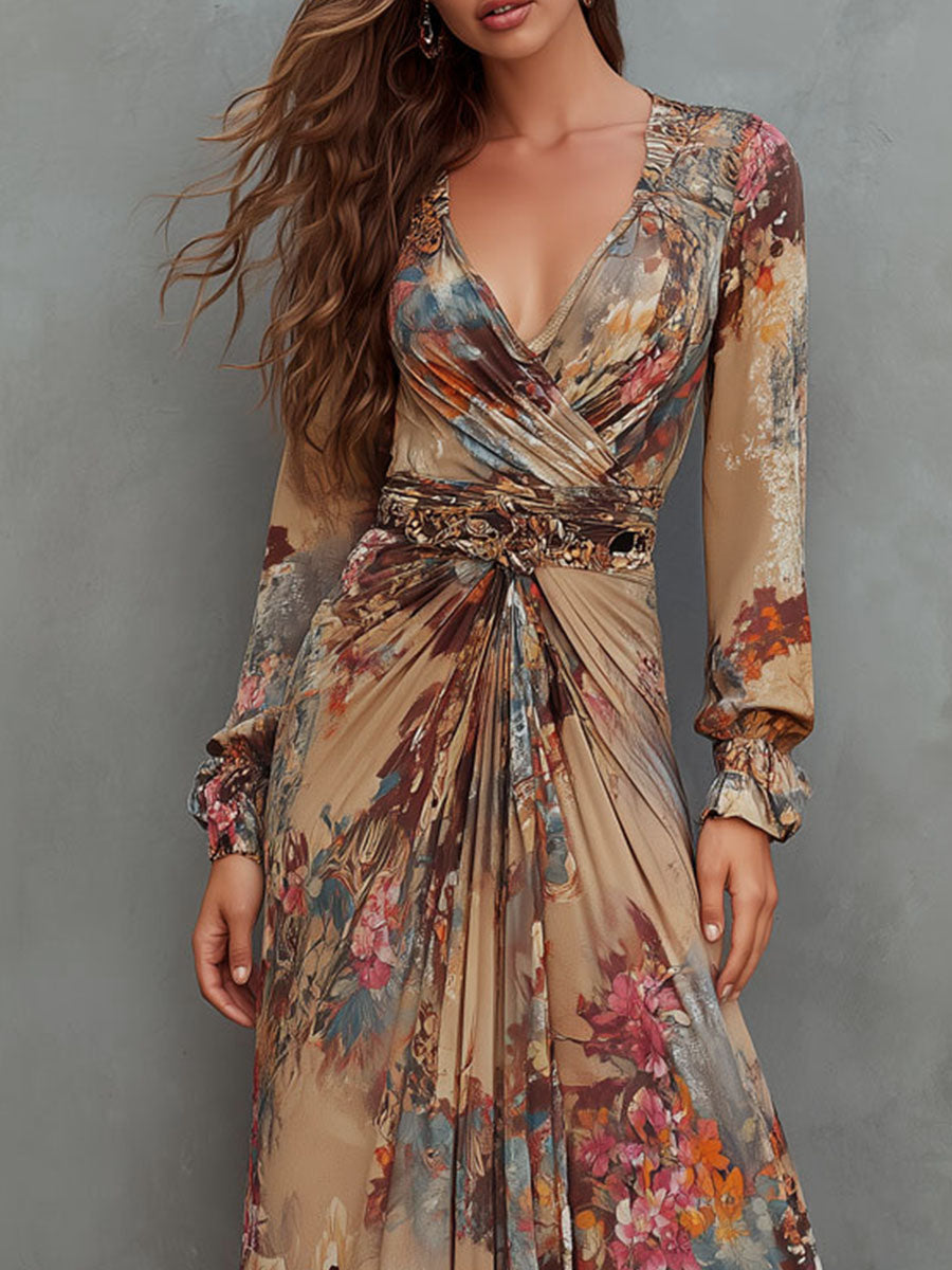 Romantic Flow Bohemian Leopard & Floral Chiffon Maxi Dress