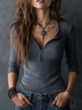Vintage Zip Neck Knitted Blouse