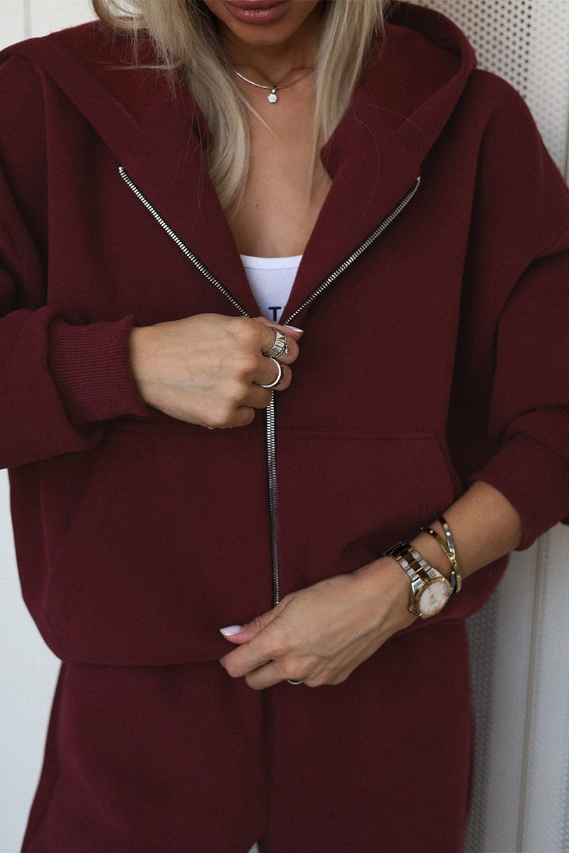 Hooded Zip Sweatshirt Jogger Pants Set