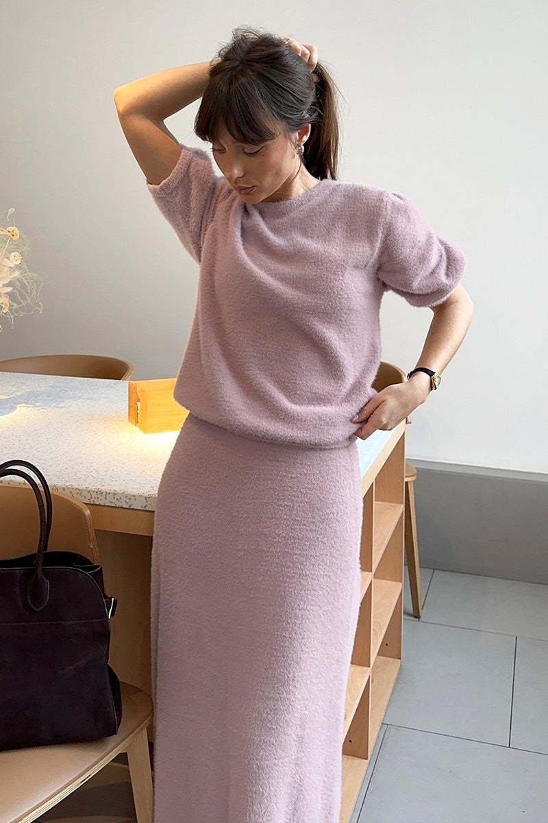 Elbow Sleeve Knit Top Maxi Skirt Set