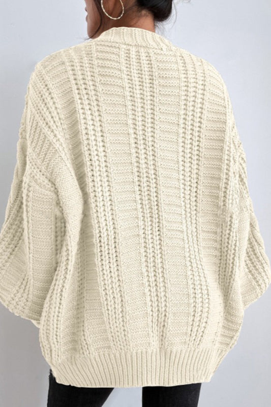 Oversized Cable Knit V Neck Button Cardigan