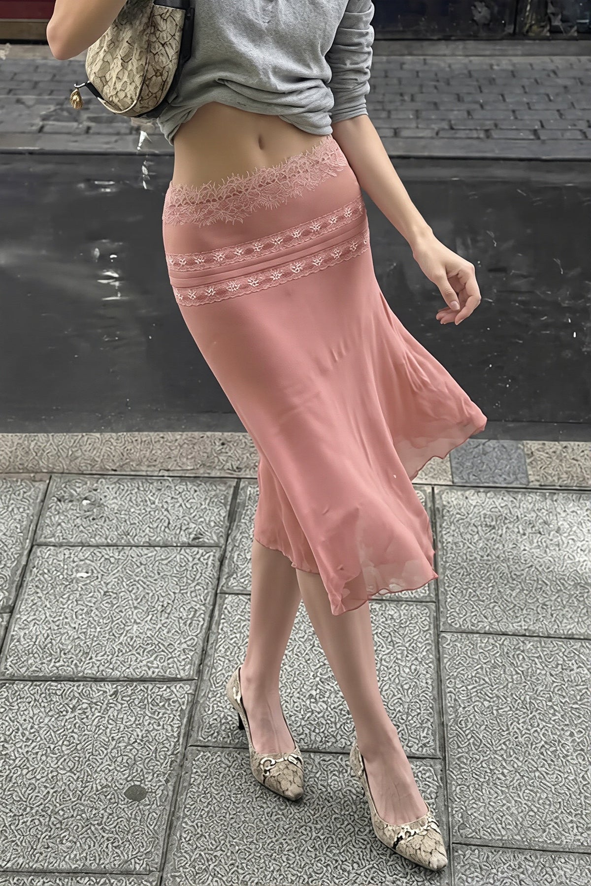 Lace Trim Asymmetric Mermaid Skirt