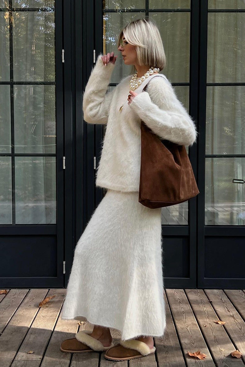 Pullover Sweater Midi Skirt Knit Set