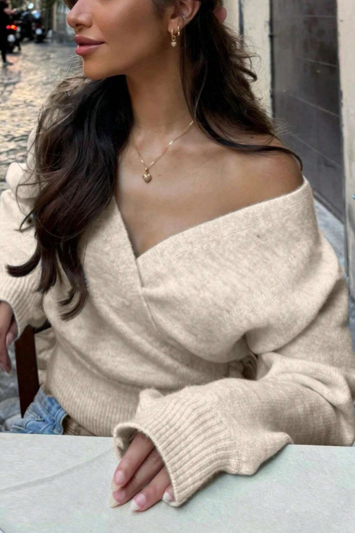 Wrap Tie V Neck Cropped Sweater