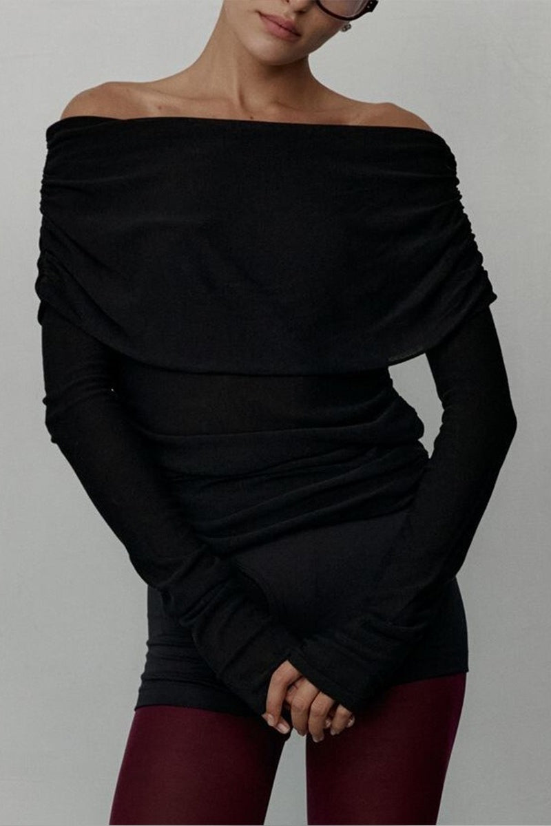 Off Shoulder Fitted Long Sleeve Knit Sweater