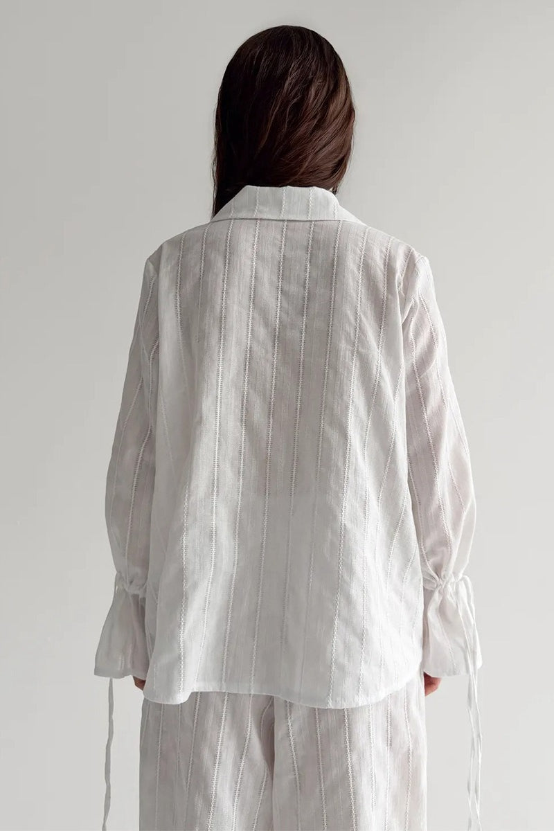 Collared Tie Front Sheer Shirt Pants Set