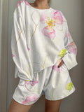 Watercolor Floral Printed Long-Sleeved Shorts Loungewear Set