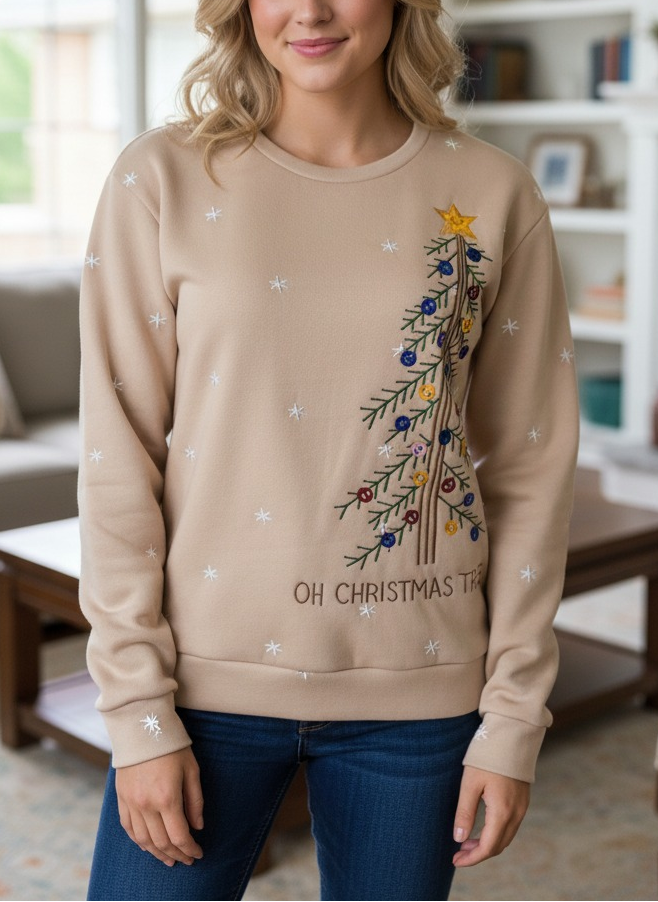 Vintage Christmas Tree Art Print Casual  Sweatshirt