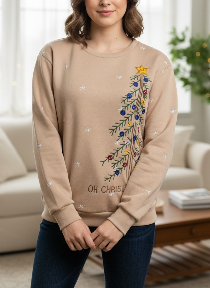 Vintage Christmas Tree Art Print Casual  Sweatshirt
