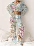 Women's Classic Floral Elegant Crew Neck Pajama Set