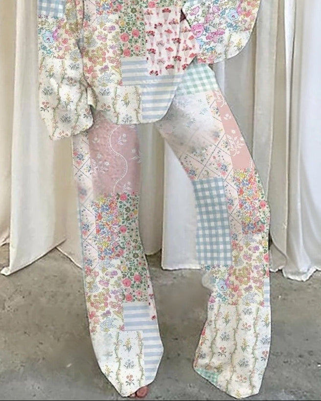 Floral Patchwork Loungewear Set For Women