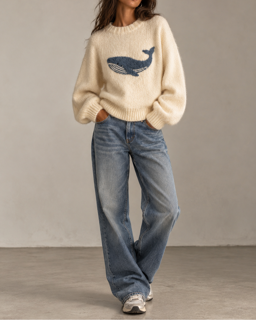 Cream Whale Knit Sweater