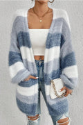 Fuzzy Stripe Longline Open Front Cardigan
