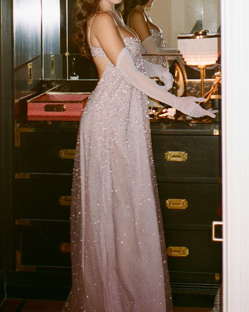 Pink Sequin Tulle Maxi Dress