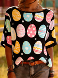 Black Easter Egg Print Top - Colorful Holiday Tee