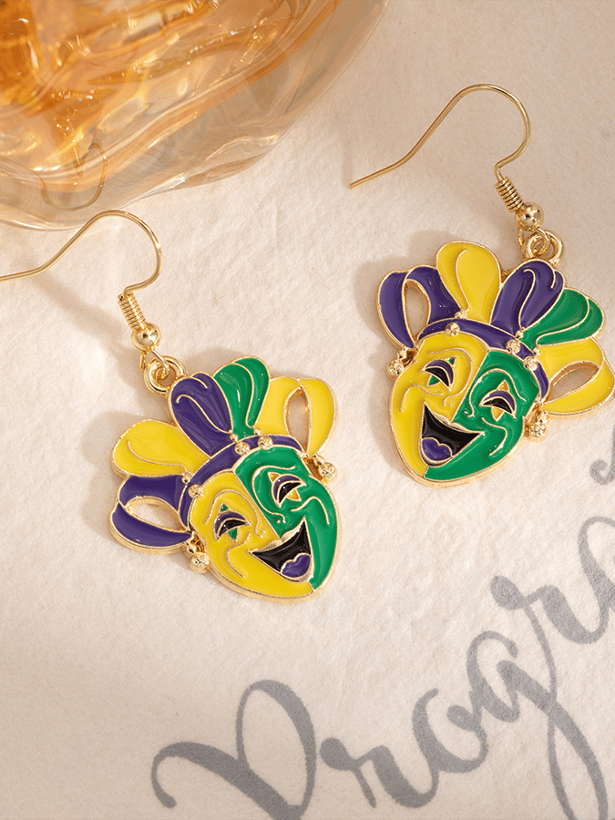 Carnival Creative Cartoon Smiling Face Theater Mask Ear Hook Dripping Oil Clown Earrings