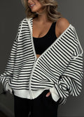 Retro Color Block Loose Zip Knit Cardigan