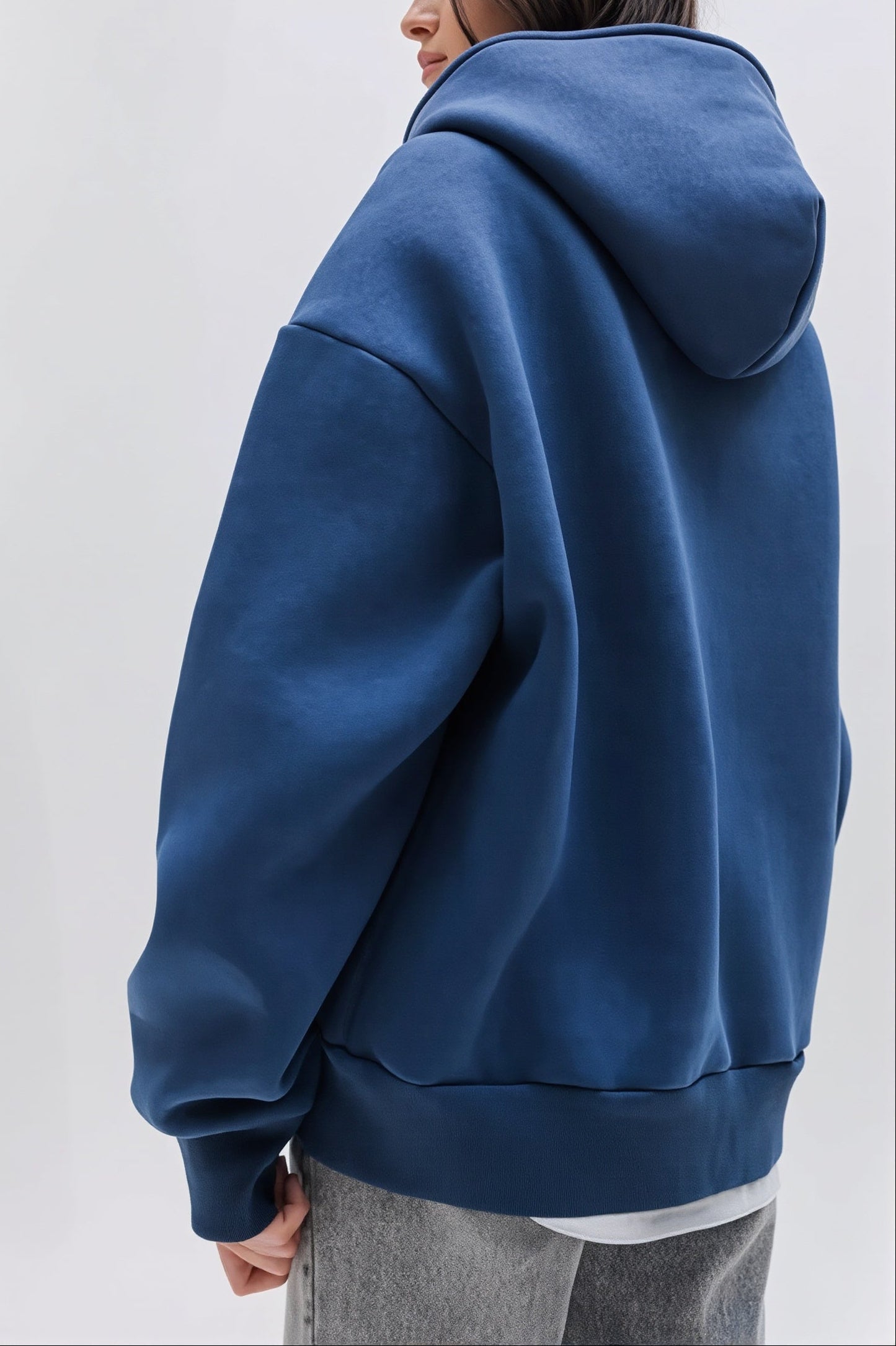 Solid Oversized Zip Up Hoodie