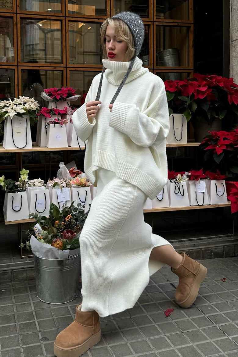 Turtleneck Oversized Sweater Maxi Skirt Set